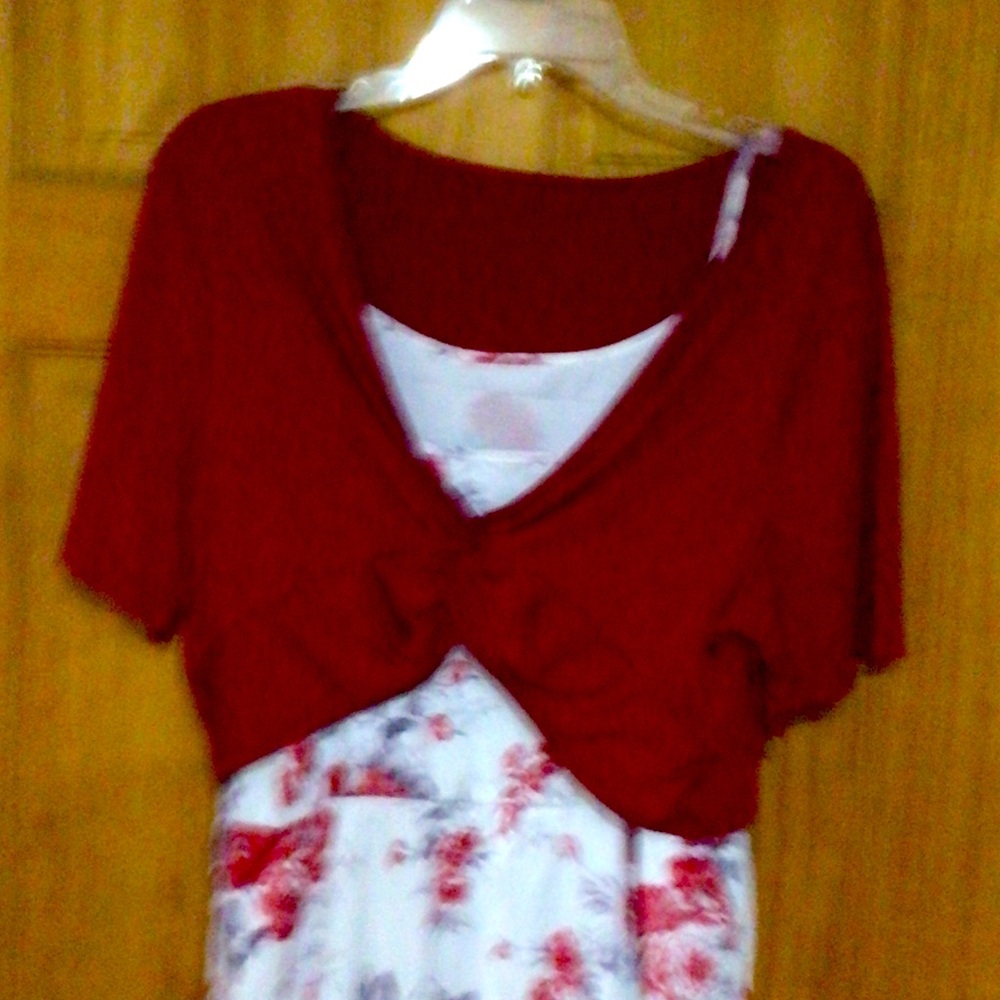 Red and White Floral Women's Top